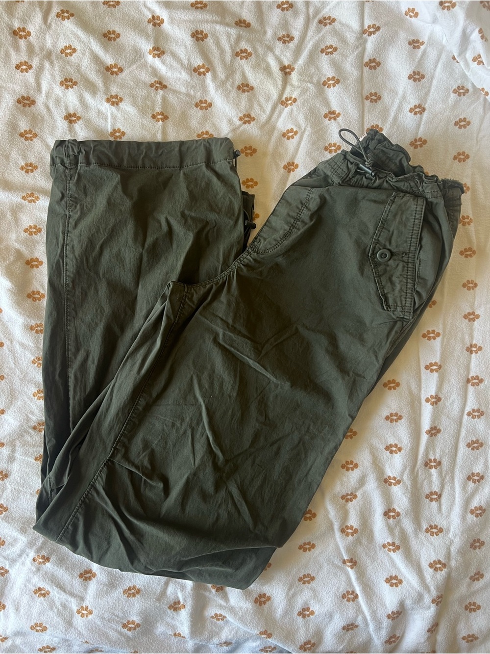 Olive Green Casual Drawstring Pants